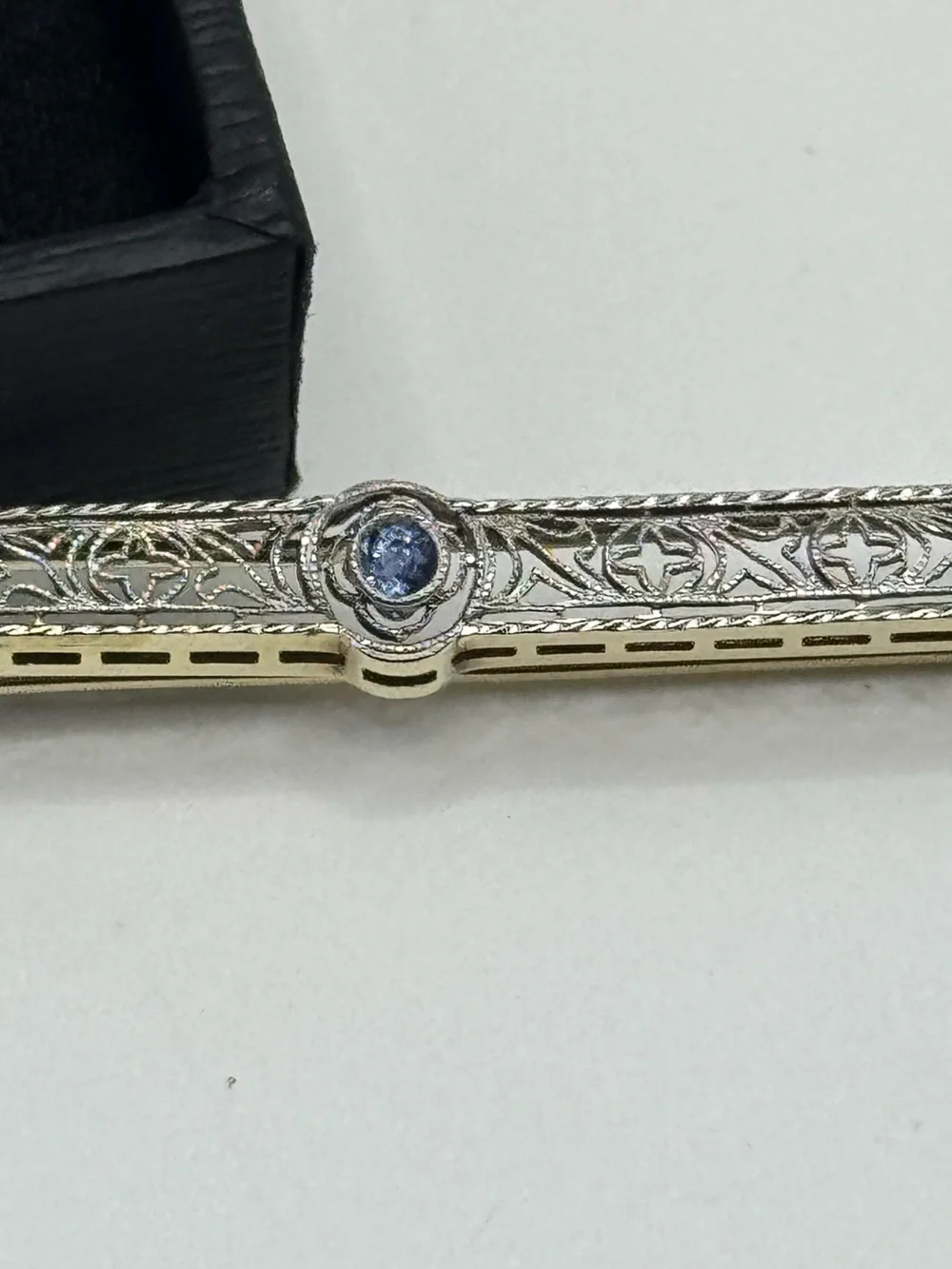 Vintage Platinum & 14k Gold Sapphire Art Deco Stick Pin Brooch - Picture 9 of 12